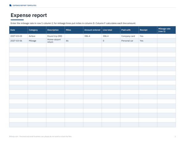 Preview of Expense Report Template